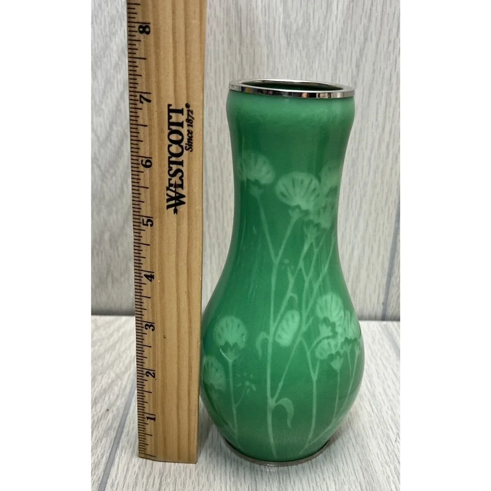 Japanese Wireless Cloisonne Vase Green - Taisho / Showa Period - 7 1/4